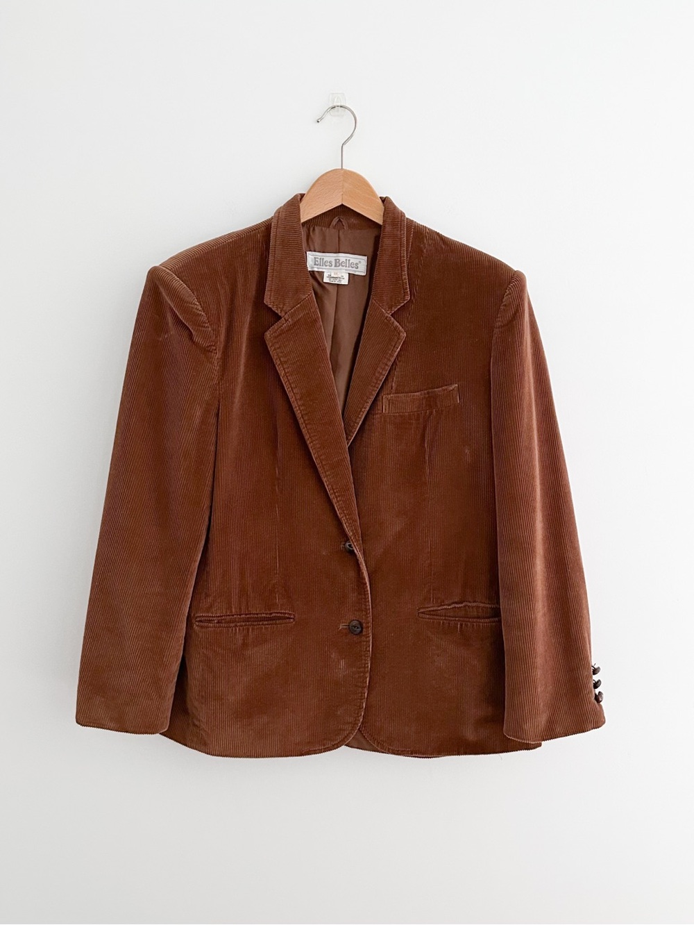 Vintage 80s Elles Belles Brown Corduroy Blazer Made in Japan Size Medium Preppy